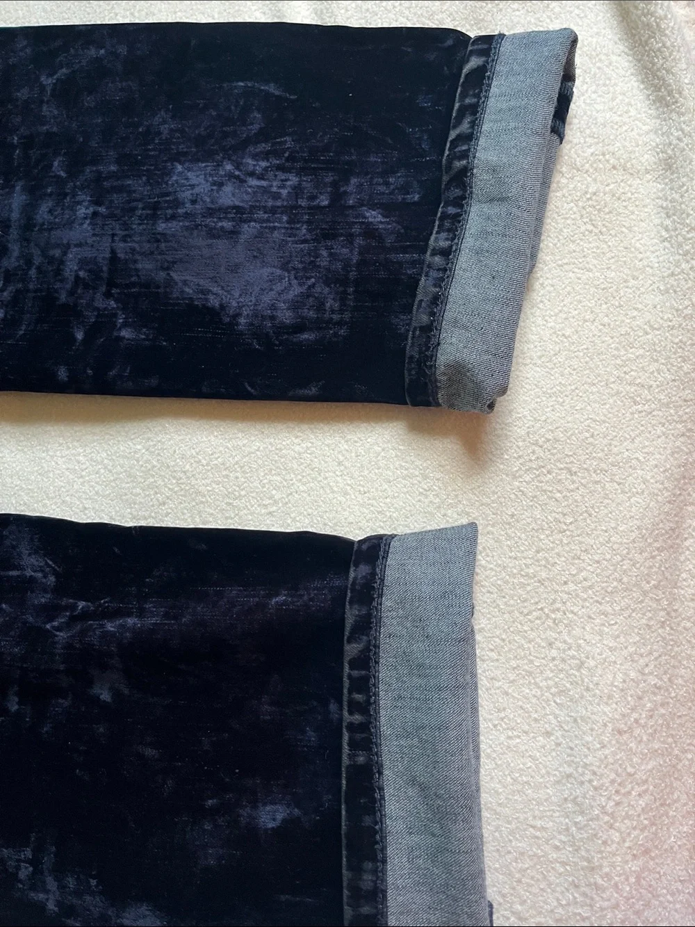 Emporio Armani Black Navy crushed velvet finish Jeans.